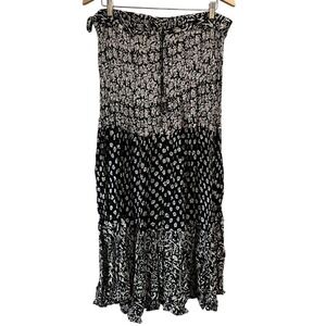 NEW Chaudry Anthropologie Women's Boho Crinkle Maxi Skirt Black White 3X‎